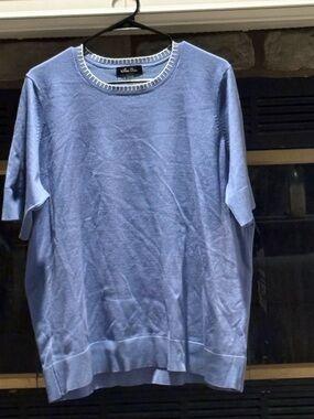 Melissa Paige Short-Sleeve Crew Neck Sweater — Light Blue